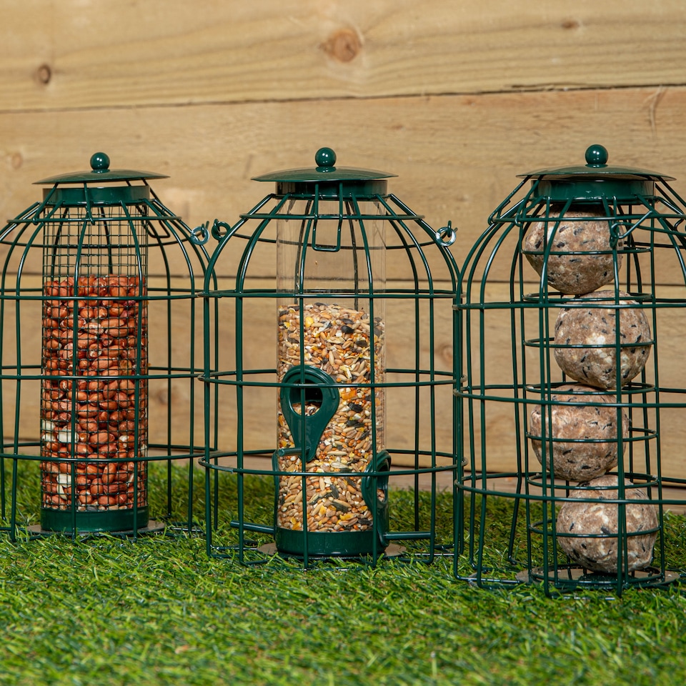 image 1 of Samuel Alexander Pack of 3 Hanging Nut Seed & Fat Ball Bird Feeders with Squirrel Guard