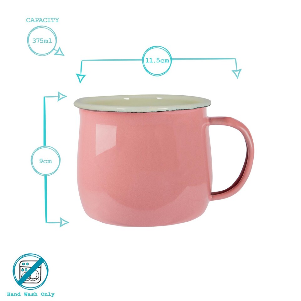 image 1 of Argon Tableware Coloured Enamel Belly Mugs - 375ml - Pink/Cream - Pack of 6 | Pink | Pink/White