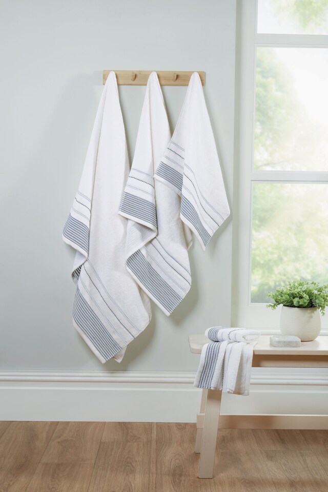 image 1 of Azure Stripe Cotton Face Cloth Set of 4, 30x30cm