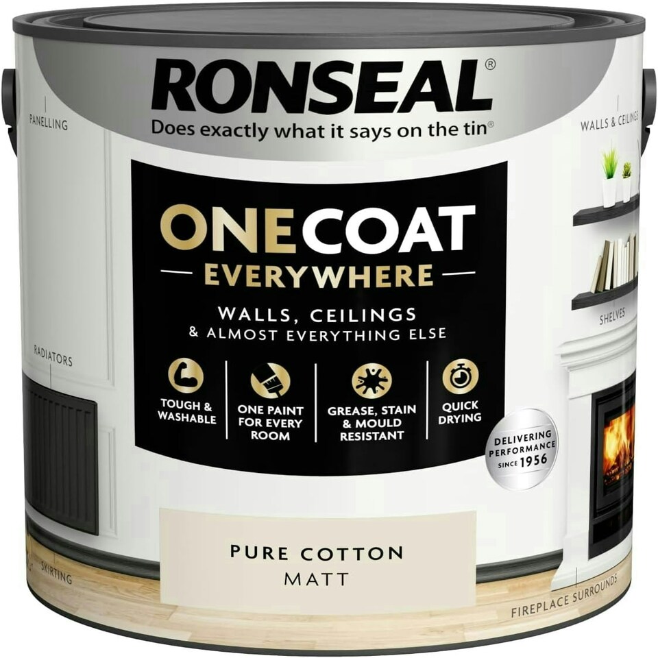 image 1 of Ronseal One Coat Everywhere Matt Paint 2.5L Pure Cotton