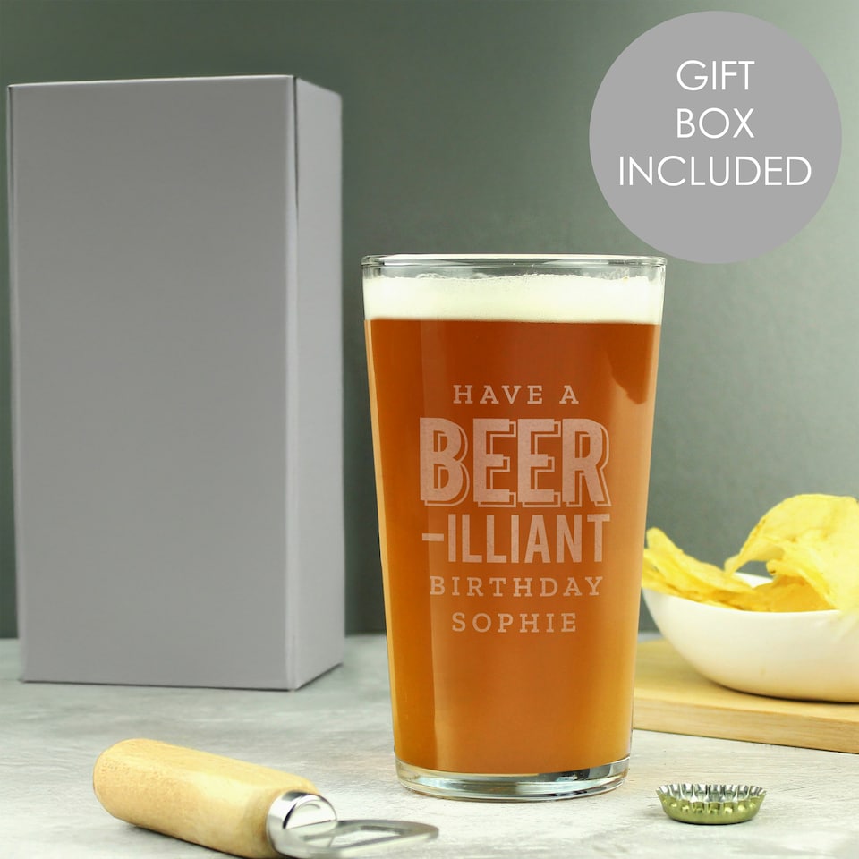 image 1 of Personalised Beer-Illiant Birthday Pint Glass Clear