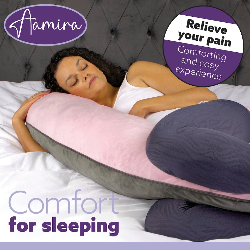 image 1 of Aamira C-Shaped Pregnancy Pillow Memory Foam Maternity Nursing Support Cushion Pink & Dark Grey | Grey | Grey | 140cm | 1