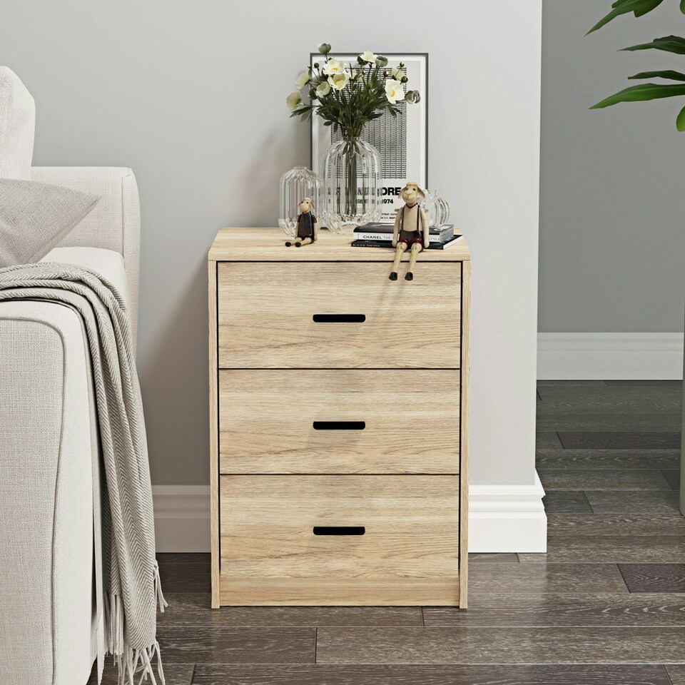image 1 of Oak 3-Drawer Bedside Table Grey | Colour: Cool Grey