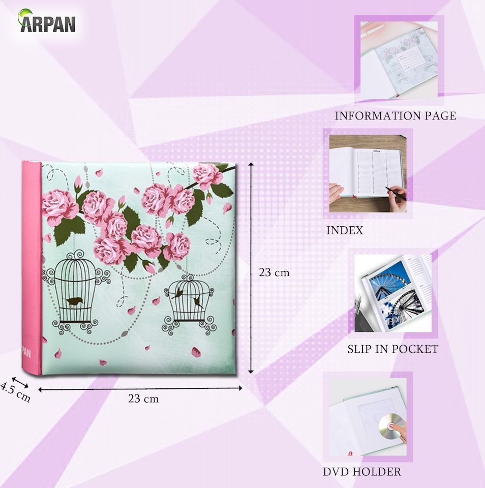image 1 of ARPAN Large Slip In Memo Photo Album for 200 Photos 6x4" (10x15cm) – Picture Album with Memo Writing Space, Index Pages & CD/DVD Pocket – Memory Book for Family, Wedding & Travel Photos