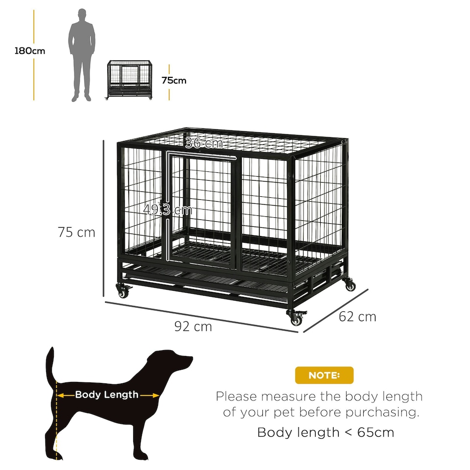 image 1 of PawHut Metal Kennel Cage with Wheels and Crate Tray for Pet Dog Medium Black