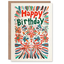 Trippy Hippy Floral Pattern Bright Design Her Birthday Card