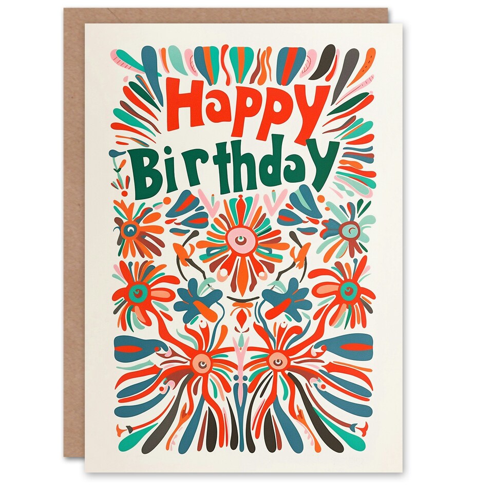image 1 of Trippy Hippy Floral Pattern Bright Design Her Birthday Card