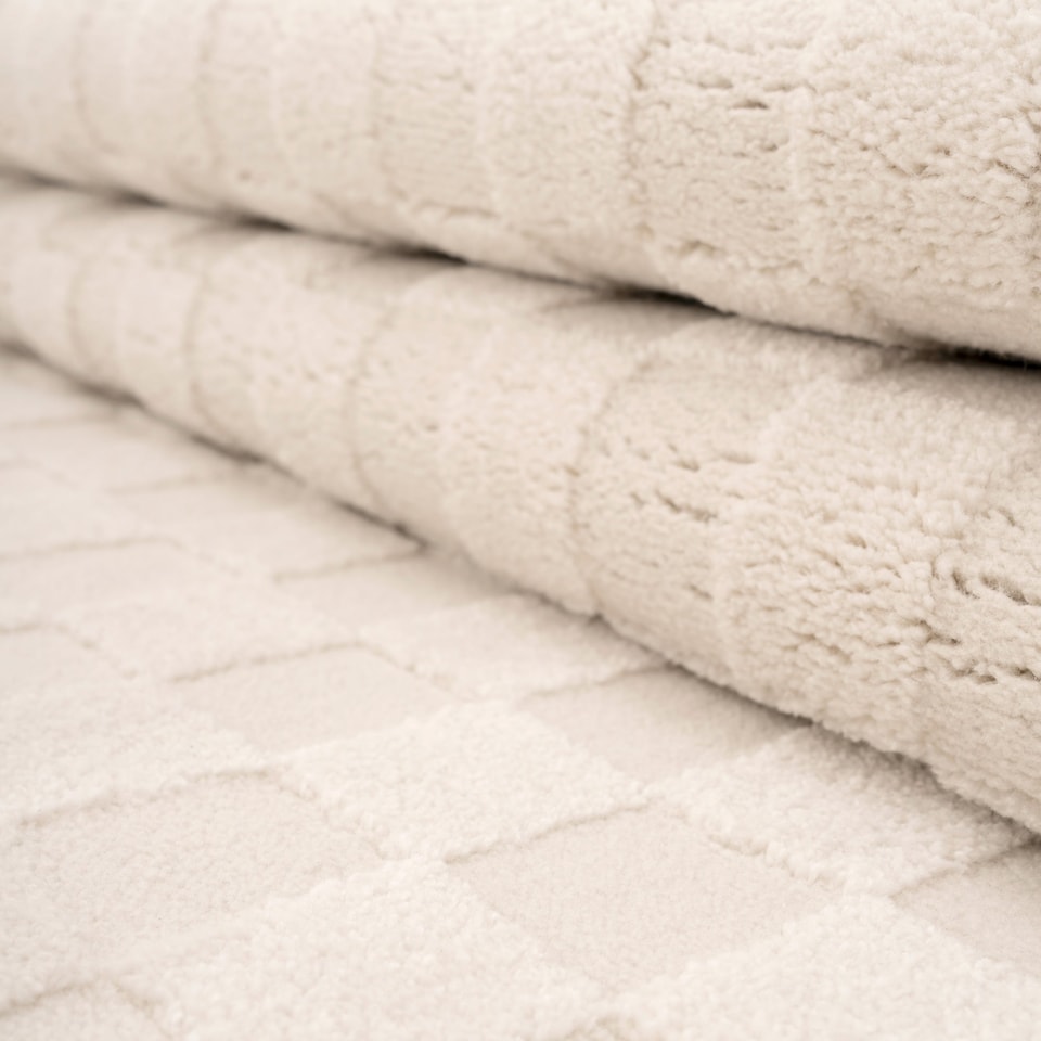 image 1 of KUKOON Retro Checkerboard Plush Pile Cream Beige Living Room Area Rug 240cm x 330cm