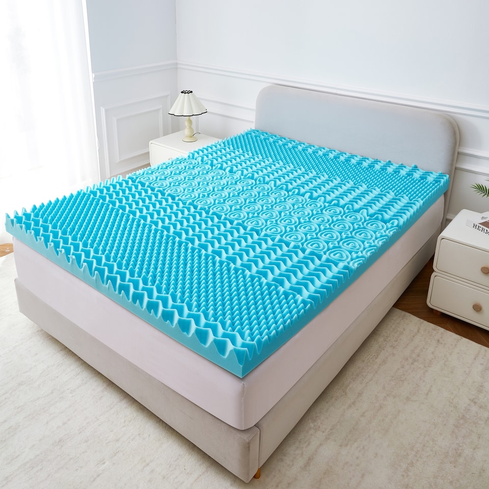 image 1 of Ezysleep 10cm Cooling 7 Zone Open-Cell Memory Foam Mattress Topper Bedroom | Blue