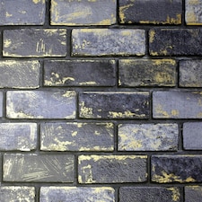 Arthouse Brick Wallpaper - Navy/Gold - 10m x 53cm Blue
