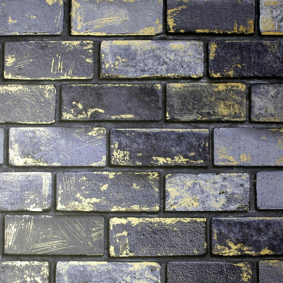 image 1 of Arthouse Brick Wallpaper - Navy/Gold - 10m x 53cm Blue
