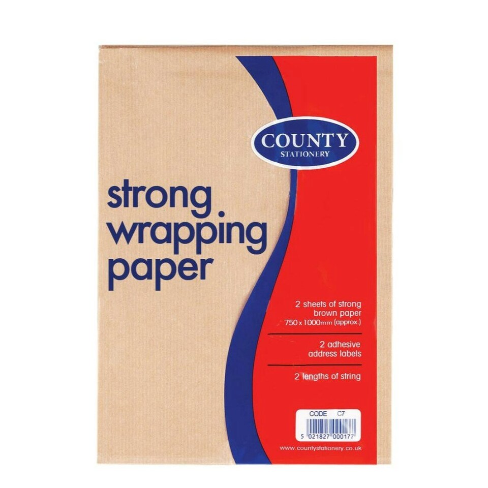 image 1 of strong brown wrapping paper x 2 sheets 77cm by 1000cm x 2 adhesive address labels