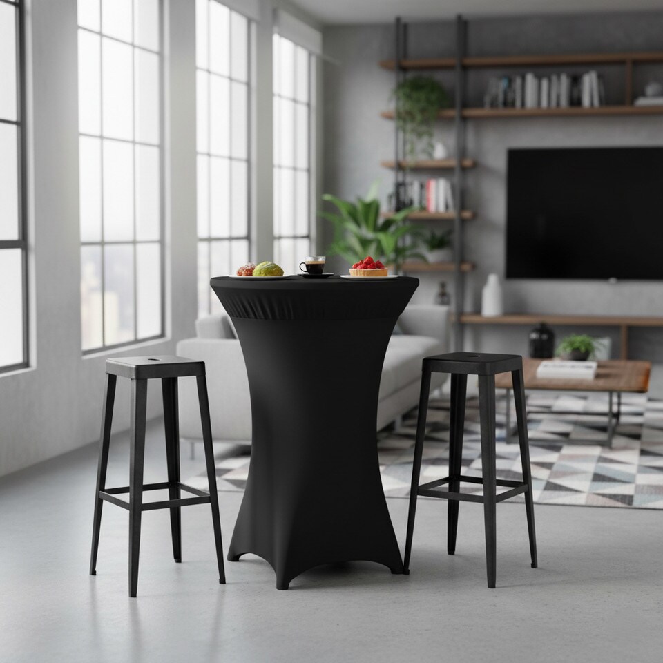 image 1 of Stretch Cocktail Bar Fitted Table Cloth Cover Skirt Spandex Decorative | Black | 4xBlack