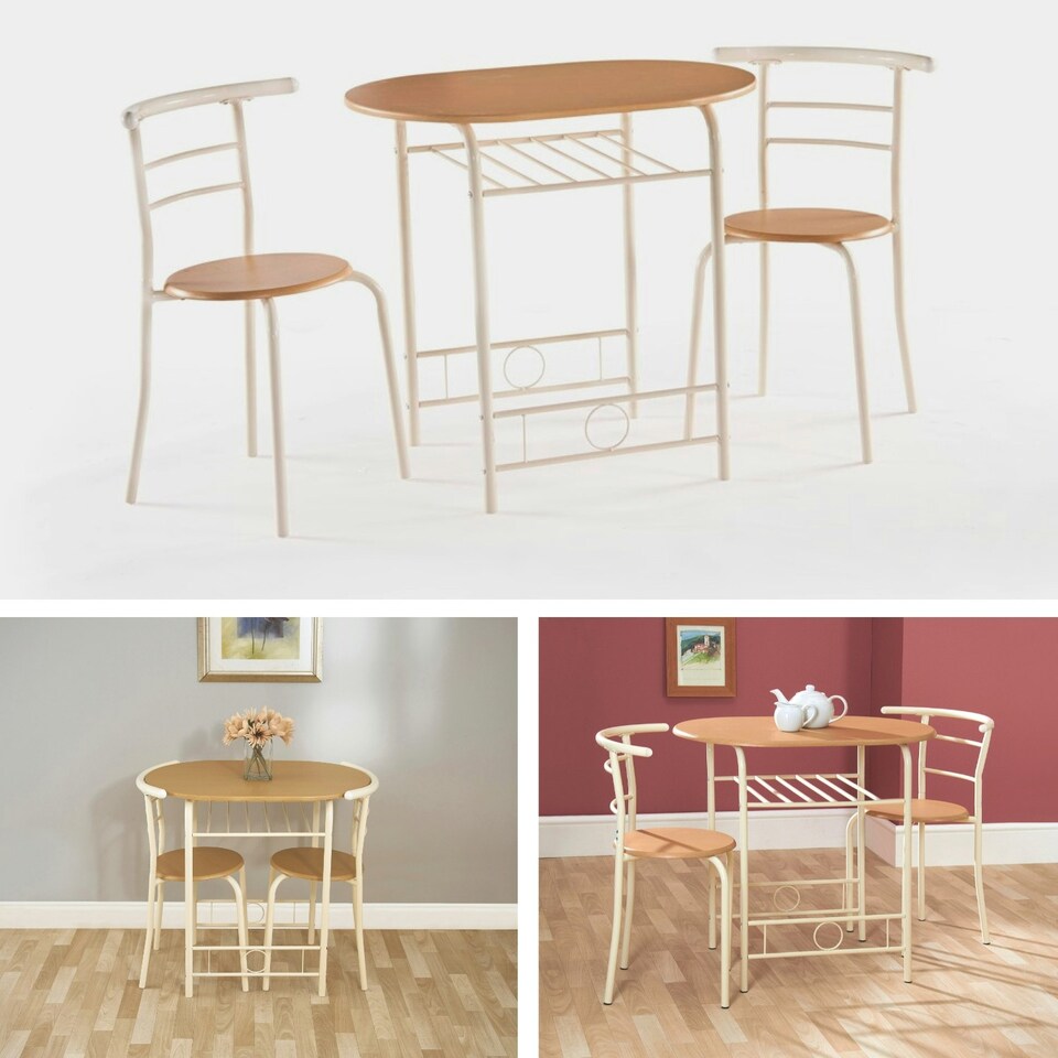 image 1 of Greenhurst 2-Seater Compact Dining Set – Light Oak Table & Chairs for Small Spaces Brown | Buttermilk
