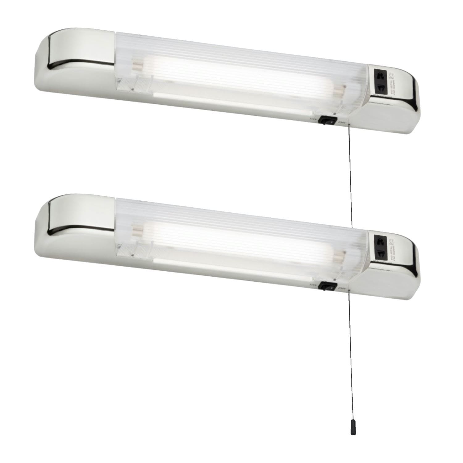 First Choice Lighting Set of 2 Rise - Chrome Bathroom Shaver Lights in Silver