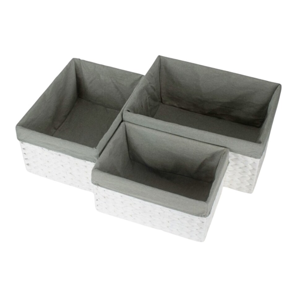 image 1 of Set of 3 Paper Rope Rectangular Storage Basket with Grey Cotton Lining | Grey | Grey | Not provided