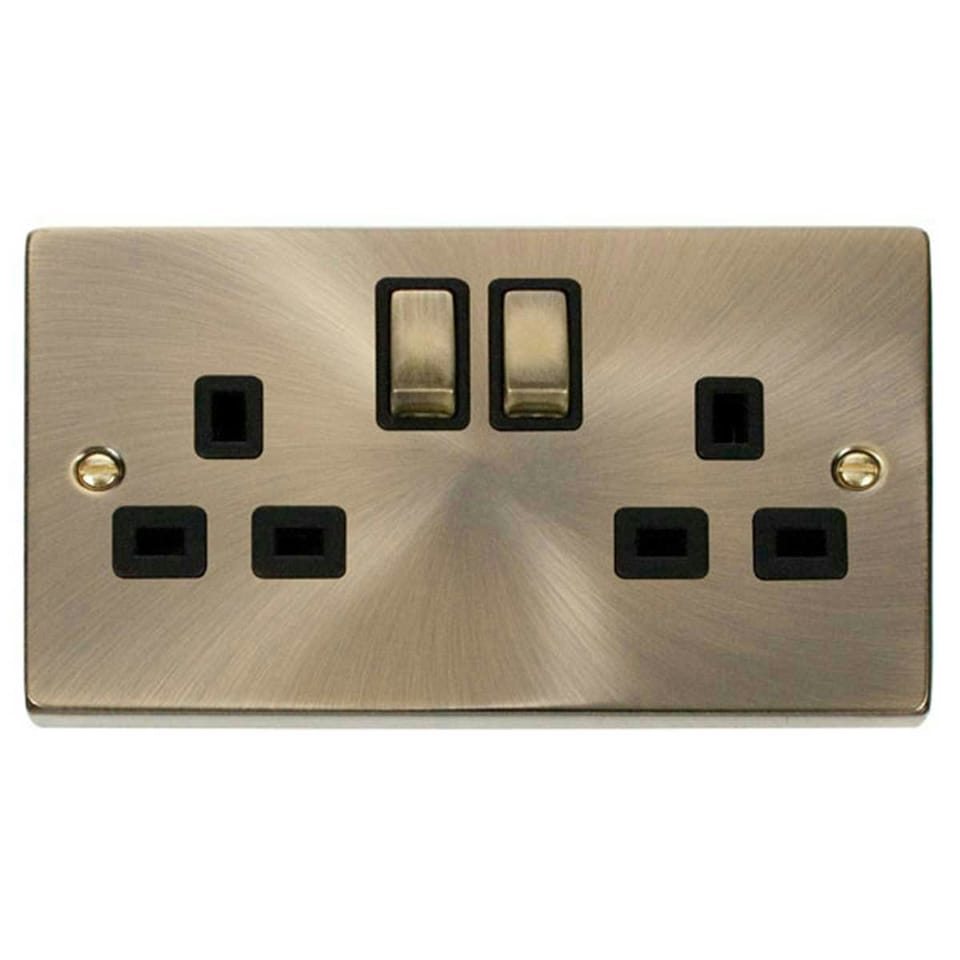 image 1 of SE HOME Antique Brass 2 Gang 13A DP Ingot Twin Double Switched Plug Socket Brown | Antique Brass