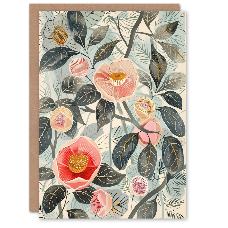 image 1 of Camellia Blooming Flowers Botanical Woman Her Birthday Card
