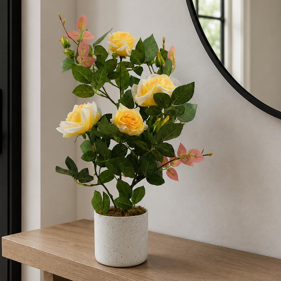 image 1 of 50cm Artificial Yellow Rose Plant