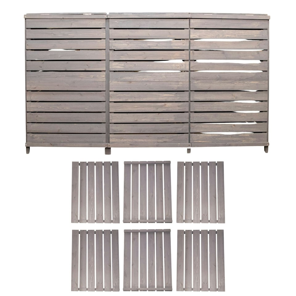 image 1 of 2.03m x 1.14m Large Grey Wooden Outdoor Garden Triple Wheelie Bin Store Storage for 3 Bins with Back Panels