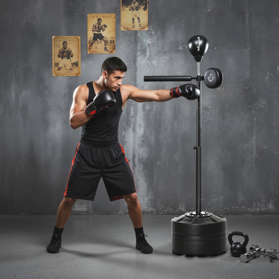 image 1 of SPORTNOW Adjustable Speed Bag with Stand, Reflex Bar, Black