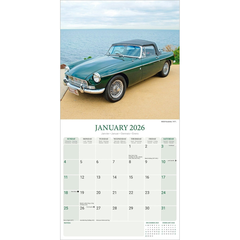 image 1 of MG 2026 Calendar | Square Wall Calendar | Car Enthusiast Gift | Plastic Free Packaging | by Avonside Publishing