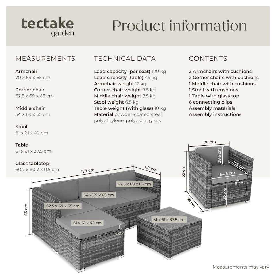 image 1 of Garden Furniture Set Lignano - modular outdoor sofa, 2 armchairs, coffee table | Grey | grey | 179 x 150 x 65 cm | 1