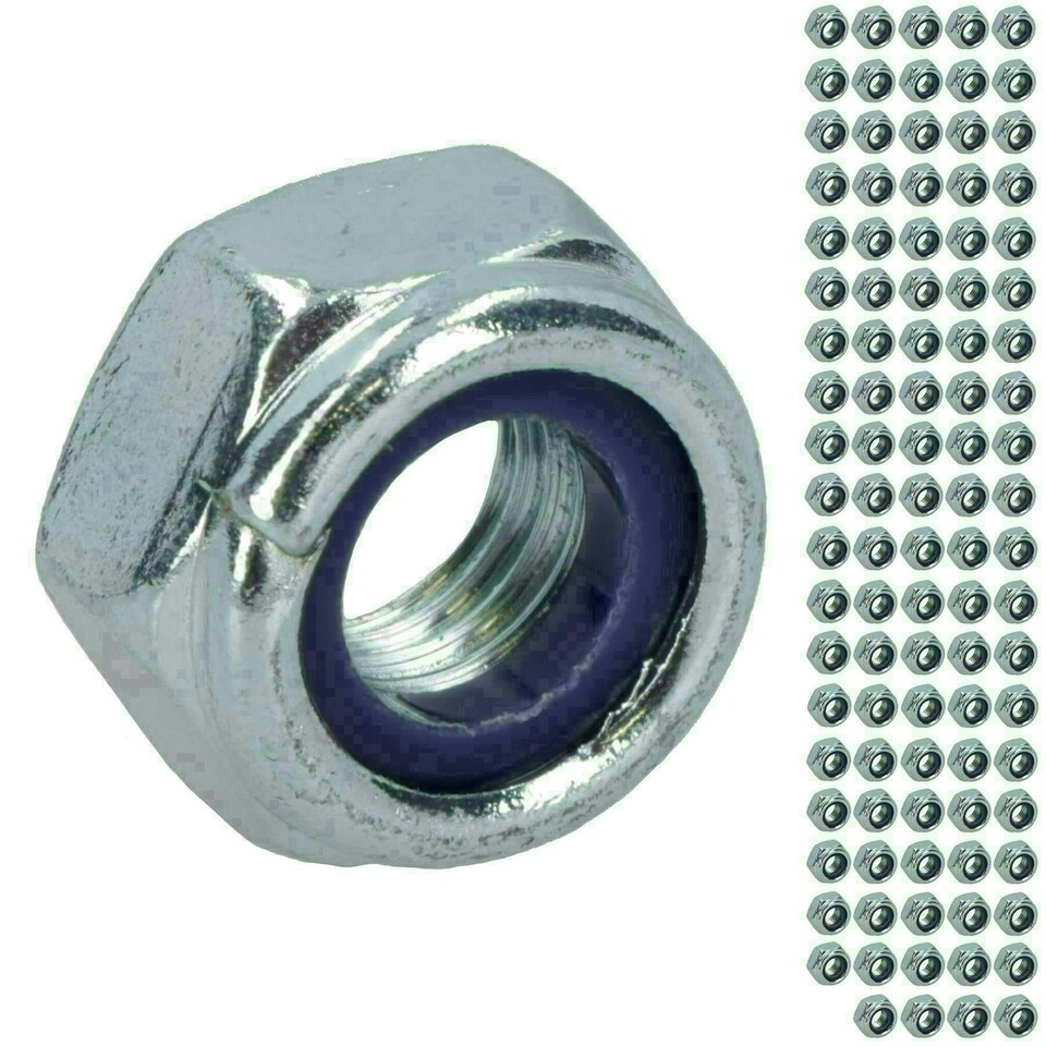 image 1 of M8 x 1.25mm Nyloc Nut Fastener Hexagonal Metric Nuts Grade 8 Zinc Plated 100pk