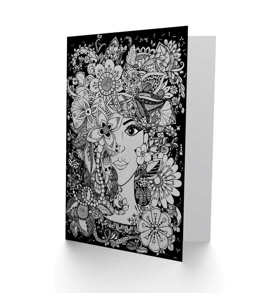 image 1 of Flower Face Illustration Art Blank Just to Say Card