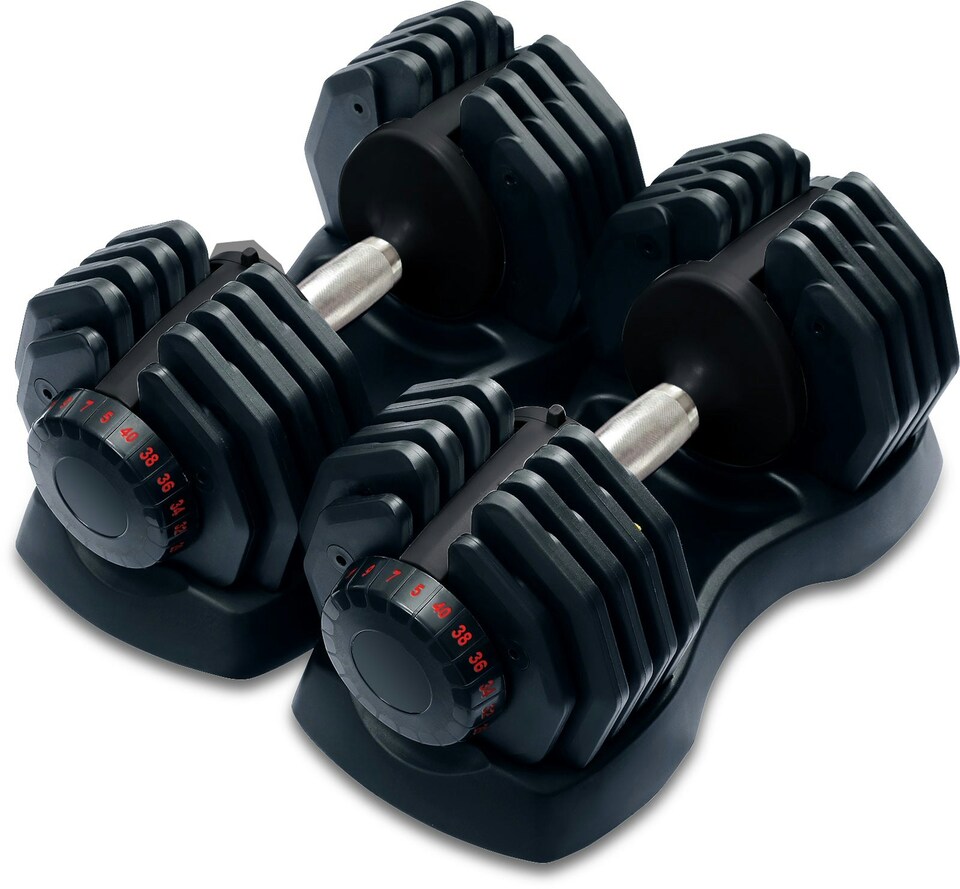 image 1 of Strongology Home Fitness Adjustable Smart Dumbbell Pair from 5kg to 40kg Training Weights in Black