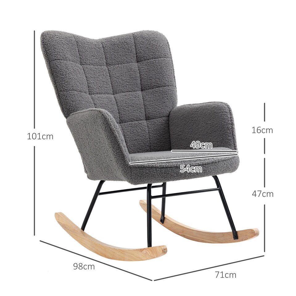 image 1 of HOMCOM Wingback Rocking Chair with Wooden Base, Upholstered Fleece Glider Rocker for Nursing, Modern Armchair - Dark Grey