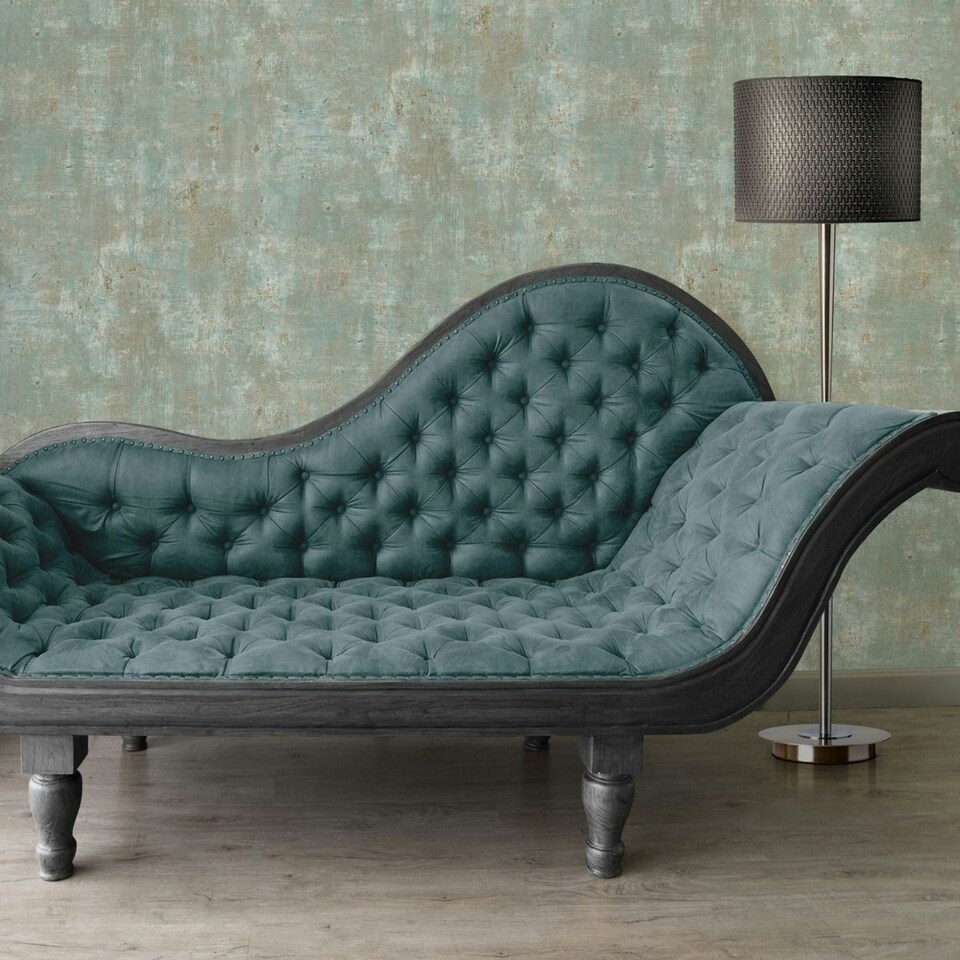 image 1 of AS Creation Concrete Effect Heavyweight Vinyl Textured Wallpaper - Jade Green/Gold - 10m x 0.5m Green