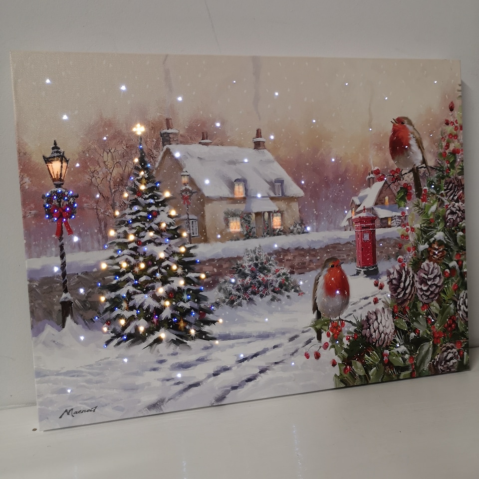image 1 of H30cm x 40cm Christmas Scene With Robins Wall Art Canvas