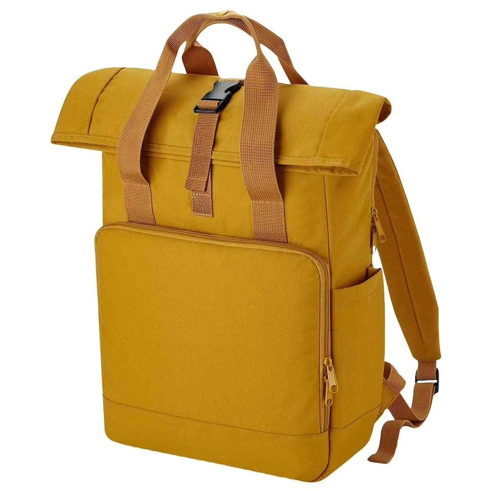image 1 of Bagbase Roll Top Recycled Twin Handle Laptop Backpack - Mustard Yellow - One Size