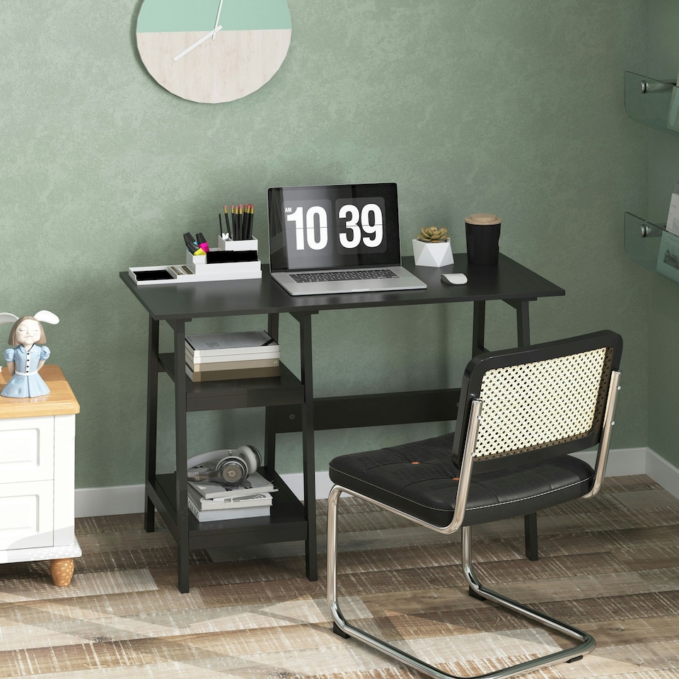 image 1 of HOMCOM Compact Computer Desk with Storage Shelves, Study Table with Bookshelf, PC Table Workstation for Home Office, Study, Easy Assembly, 106 x 51cm, White | White