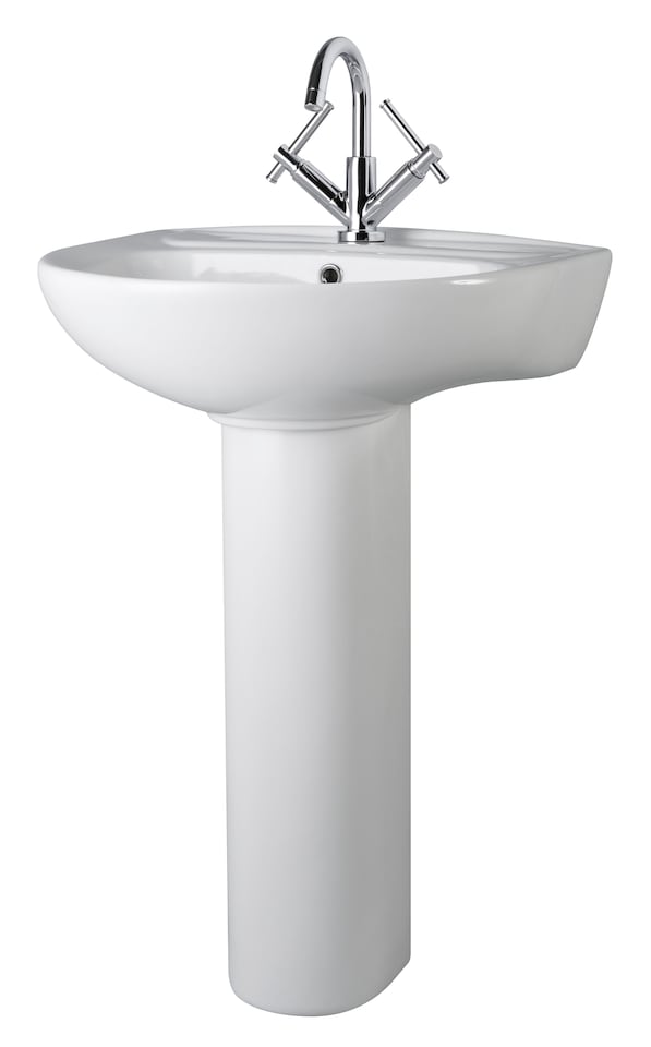 image 1 of Adley Round 1 Tap Hole Basin & Full Pedestal 550mm White Bathroom Sink | White | White | 475 x 550 x 840mm