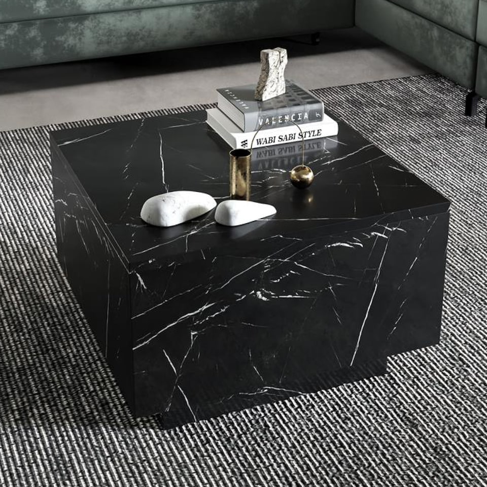 image 1 of Moon Marble Coffee Table Lift Up Square Storage Lamp Table - Black 600x400mm