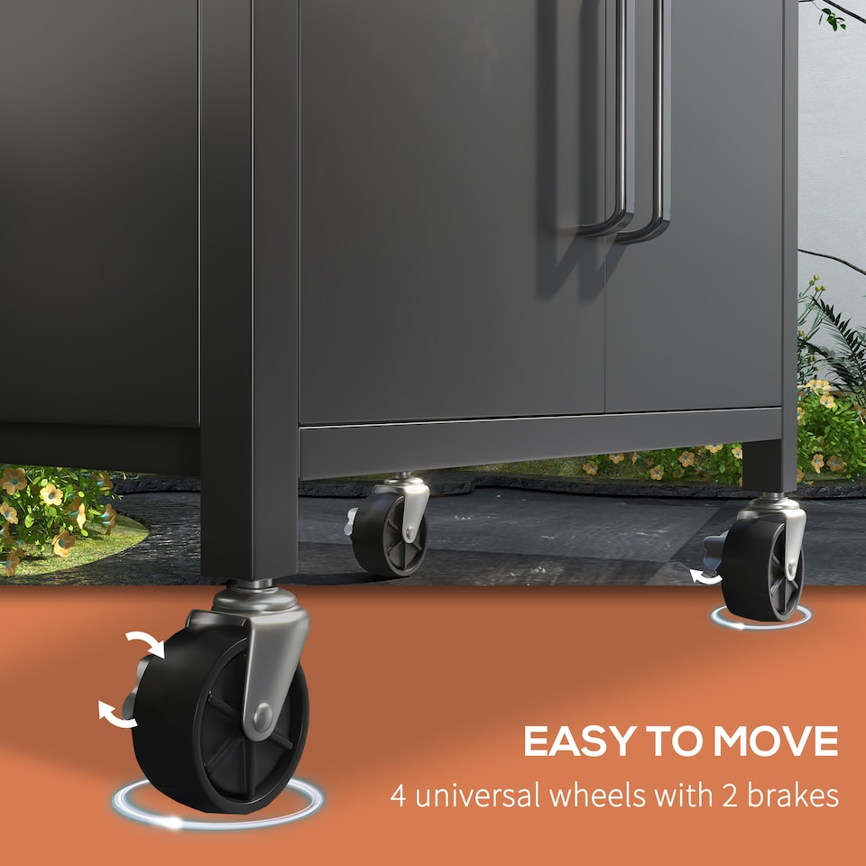 image 1 of Outsunny 4 Burner Gas Grill 11.6 kW Portable Barbecue Trolley with Shelves