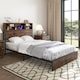 image 4 of COSTWAY Double Bed Frame with Charging and Headboard Brown
