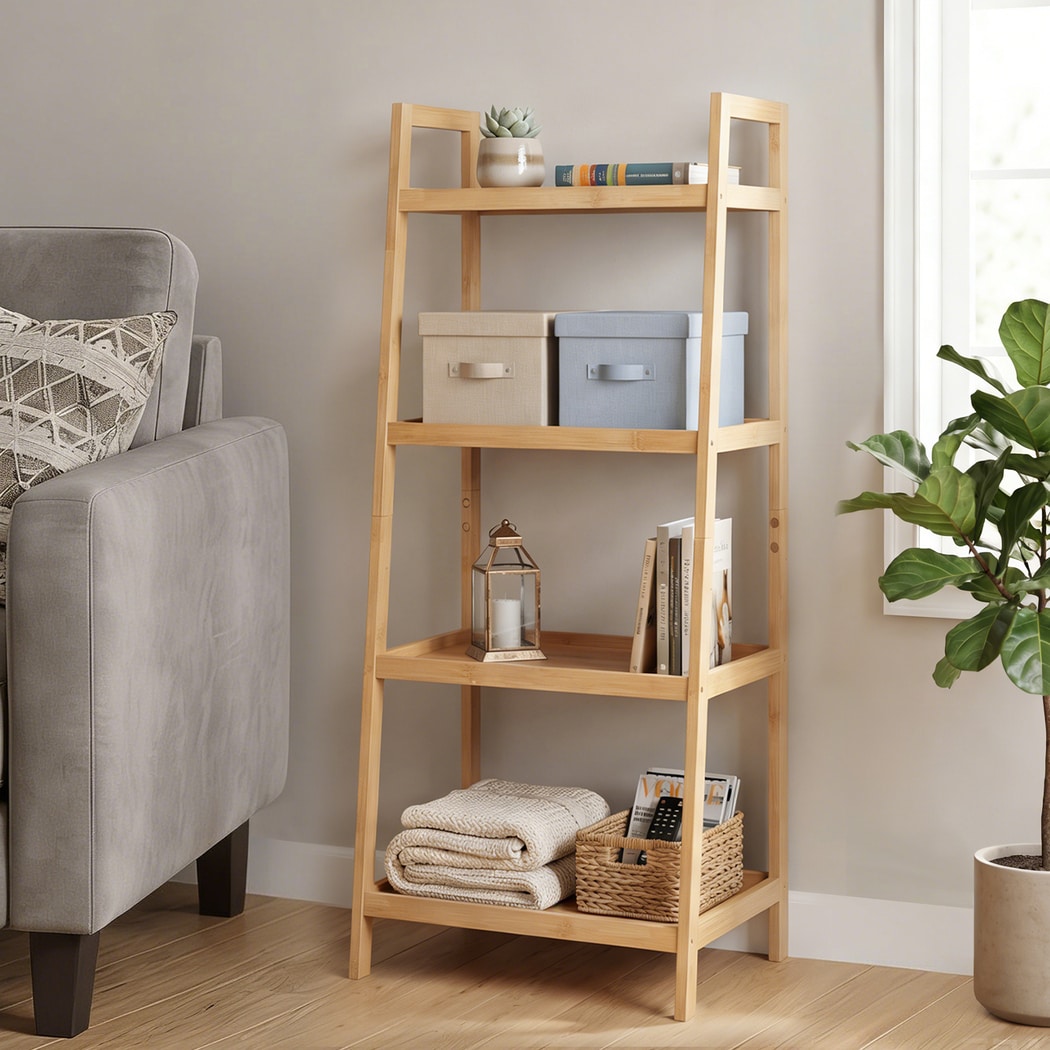 Levede Bathroom Storage Shelves 4 Tier Rack Corner Bathroom Kitchen Bamboo