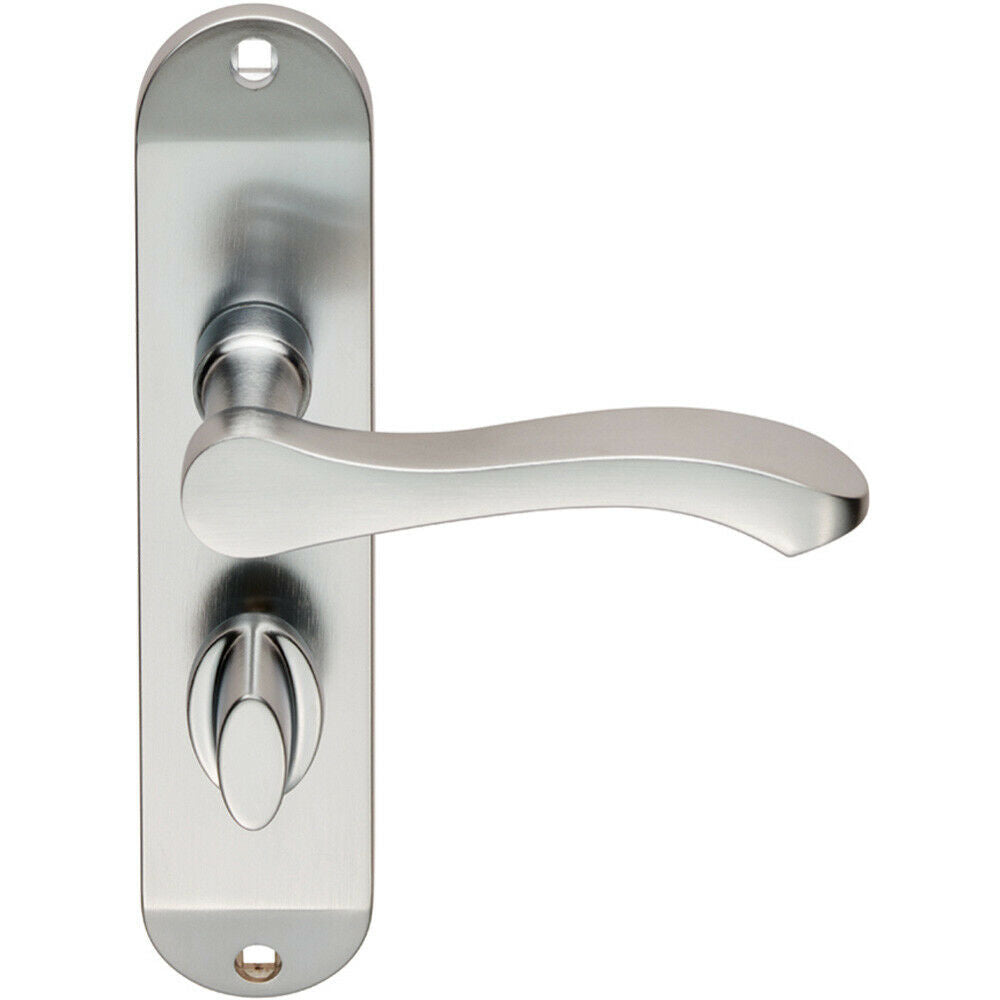 Loops PAIR Scroll Lever Door Handle on Bathroom Backplate 180 x 40mm Satin Chrome