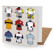 Vintage Cycling Jerseys Greetings Card Suitable for Birthdays, Thank You, Any Occasion, 15 x 15 cms, Multi-Coloured