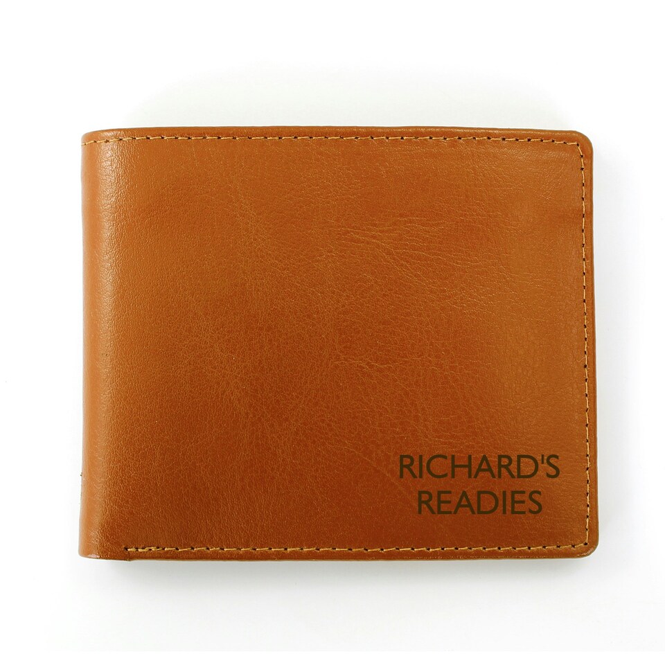 image 1 of Personalised Message Tan Leather Wallet Brown