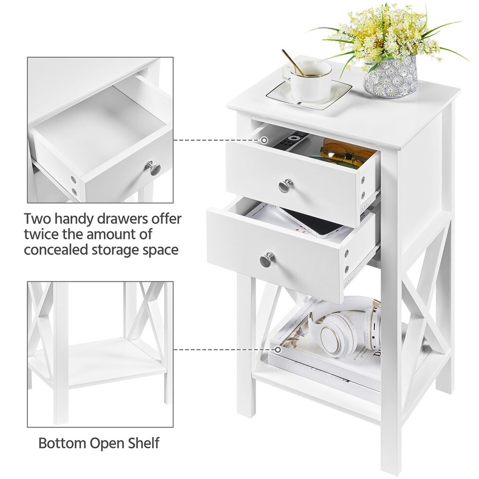 image 1 of Yaheetech X Shape Bedside Table with 2 Drawers