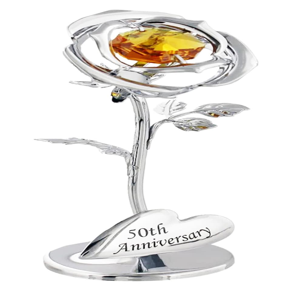 Modern 50th Anniversary  Silver Plated Flower with Gold Swarovski Crystal Glass