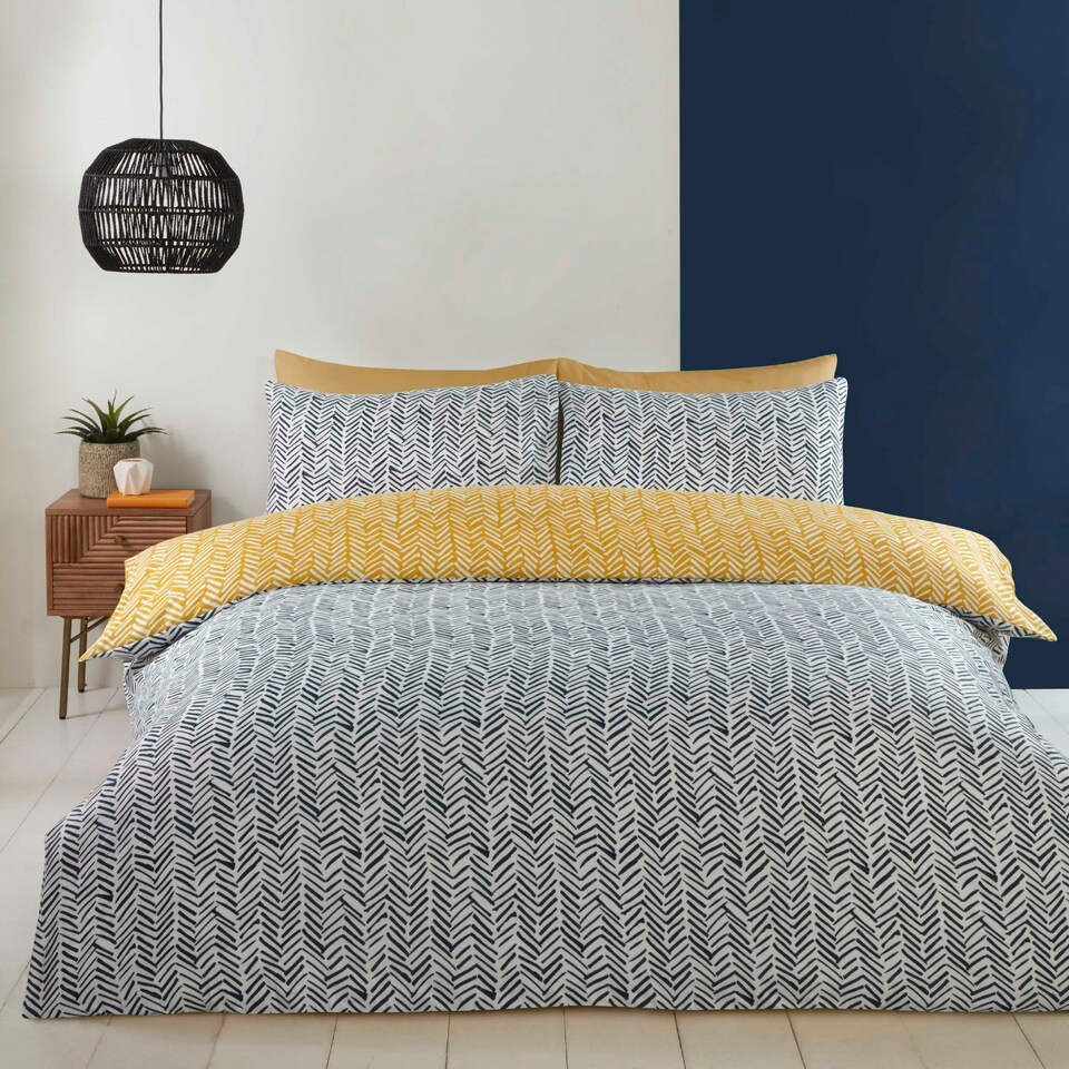 image 1 of Helston Reversible Duvet Cover Set with Pillowcase Bedding Green | Double