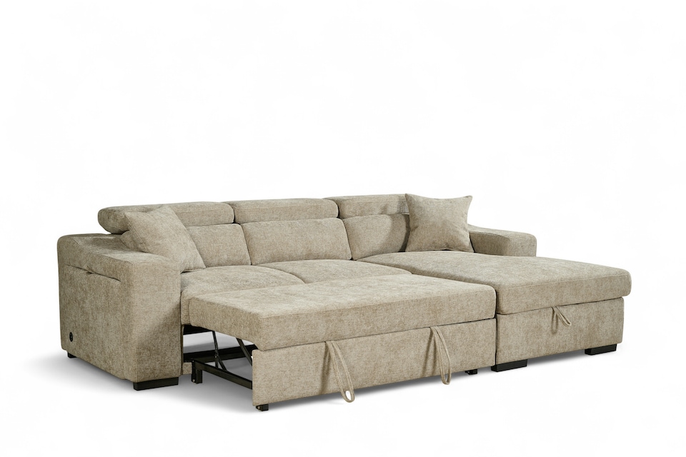 image 1 of Beige Chenille Fabric 2C1 Corner Sofabed with Storage ARTHUR