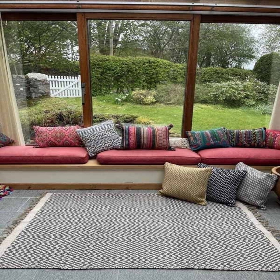 image 1 of GRETA Soft Bedroom Rug Dark Herringbone Pattern - L70 x W115 - Grey Grey