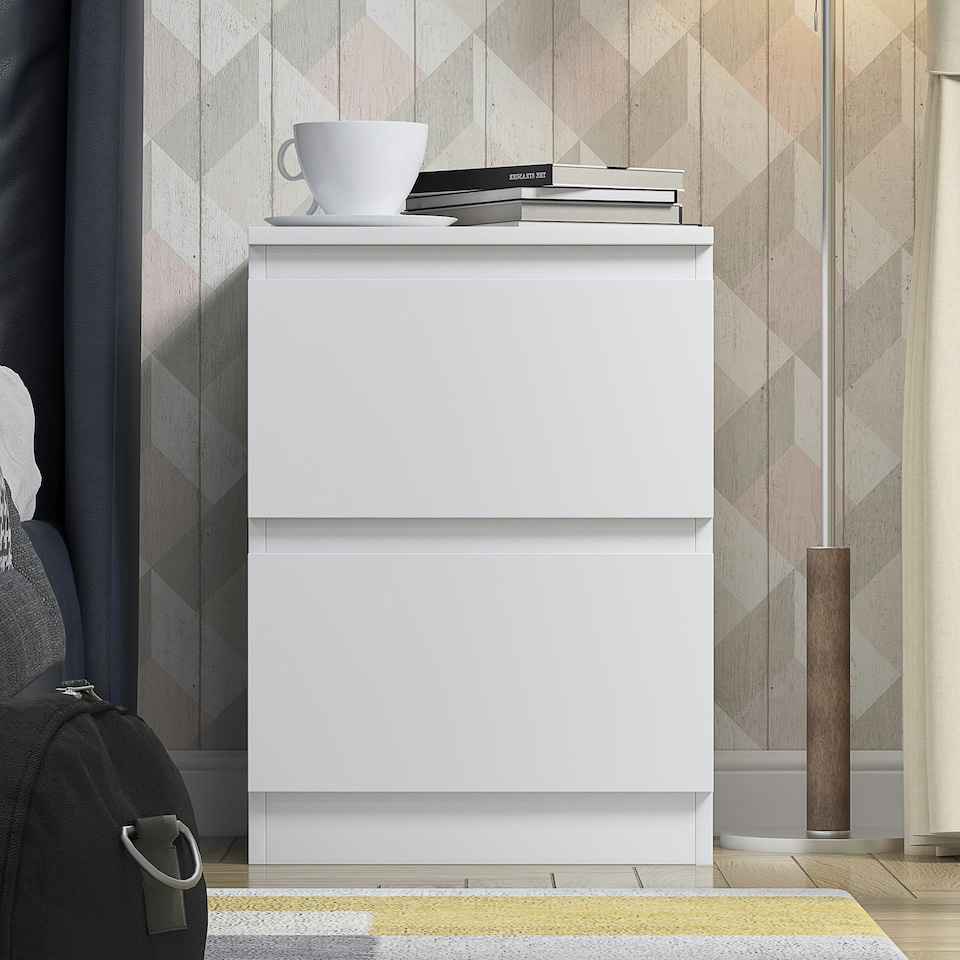 image 1 of FWStyle Stora 2 Drawer Bedside Cabinet - Matt White