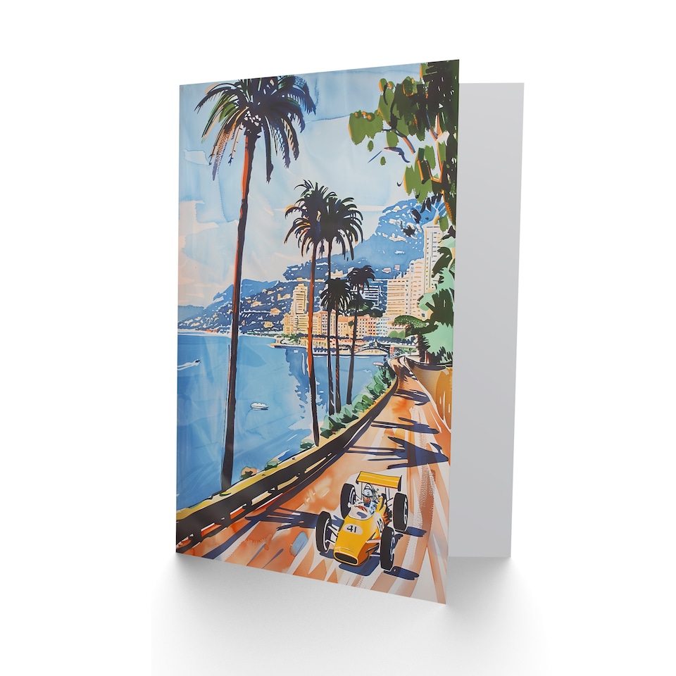 image 1 of Greeting Card Motor Sport Race Monaco Watercolour 1973 Vintage